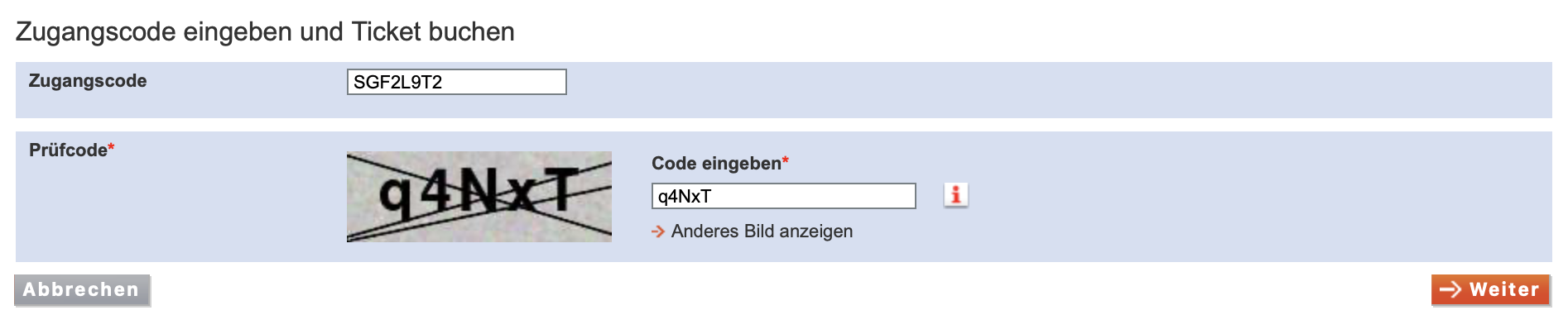 Buchungscode einlösen