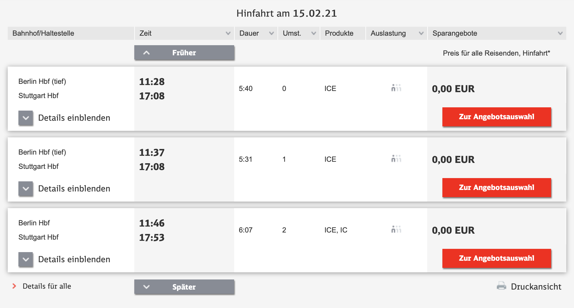 MyTrain Buchungsseite